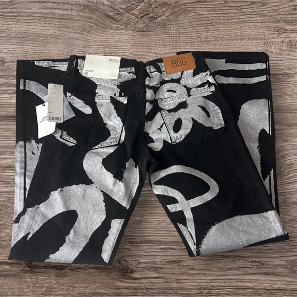 BDG Black and Silver Flare Jeans with Artistic Design - Picture 3 of 7